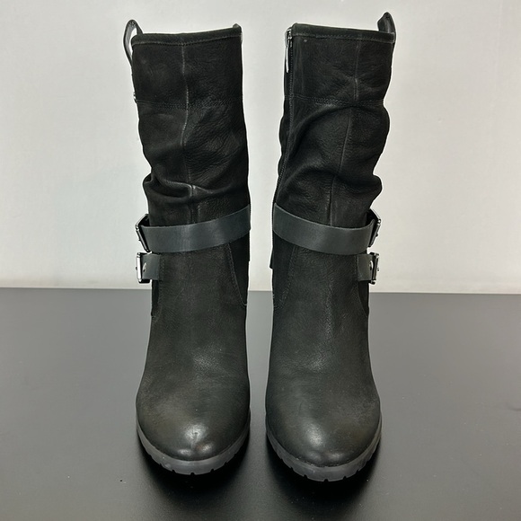 Marc Fisher MFFamous Black Nubuck Leather Mid Calf Boots Booties 10M - Picture 2 of 16